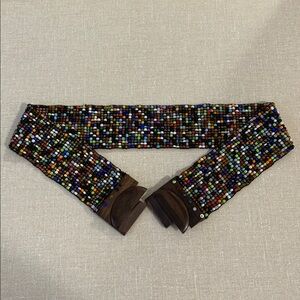 Unbranded, US OS, Multi Colour Beaded Wooden Buckle Belt